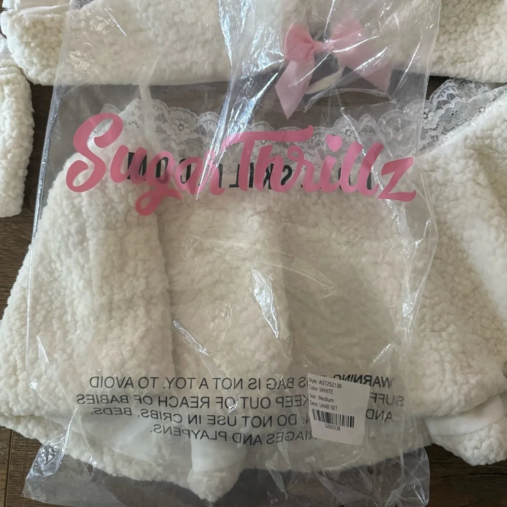 Dolls Kill Lil Lamb Fuzzy Halloween Costume Set Sheep Sexy Skirt Sugar Thrillz M - Picture 5 of 5